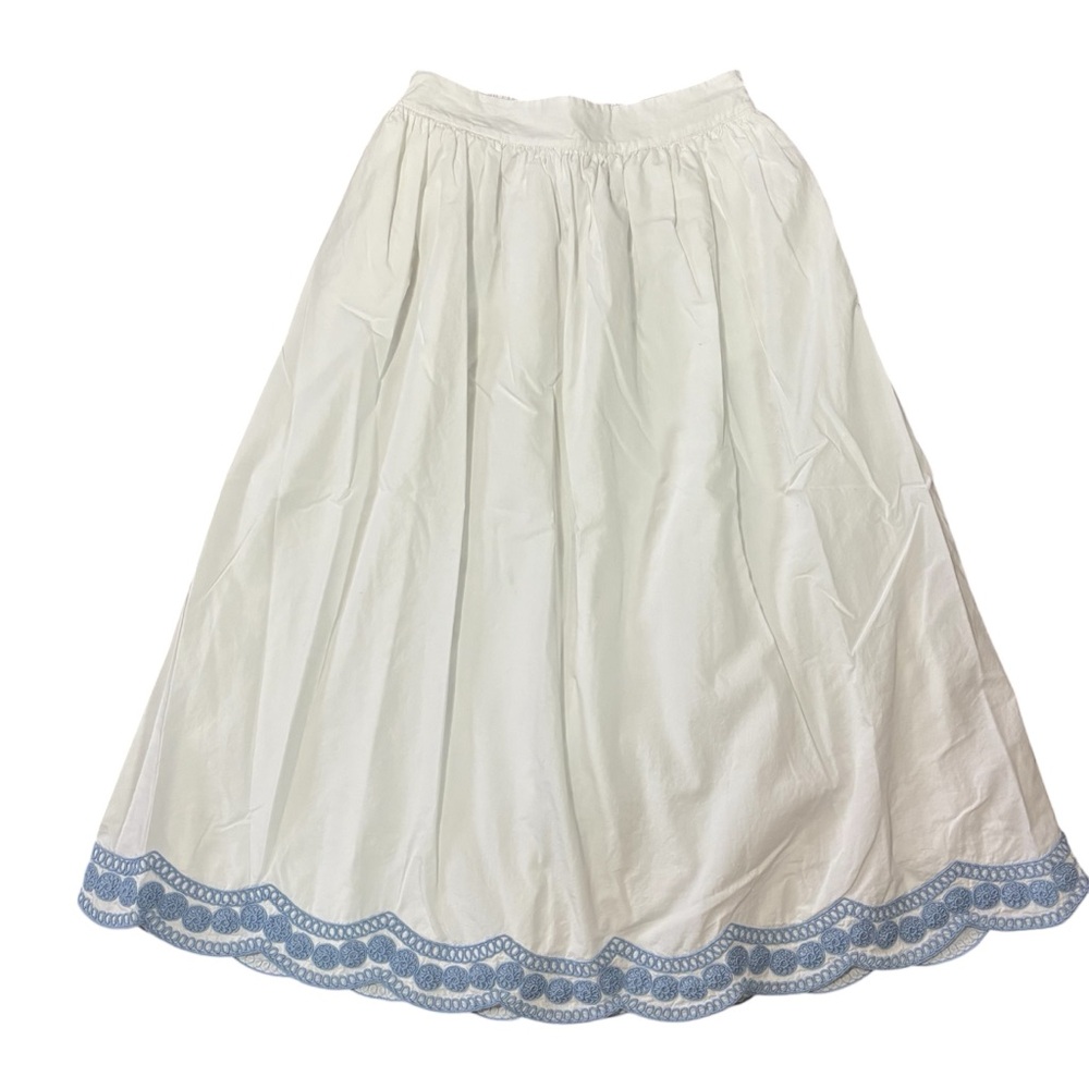 Crown & Ivy White Midi Skirt with Blue Detailing